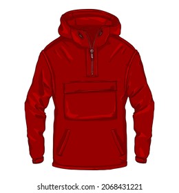 Cartoon Red Anorak . Casual Outdoor Clothing Vector Illustration