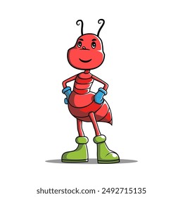 a cartoon of a red ant with a yellow background.
