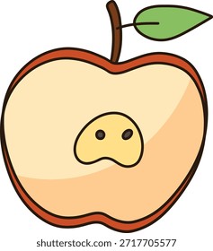 Una manzana roja de dibujos animados cortada por la mitad.