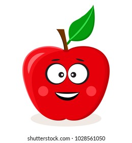 Cartoon red apple. Fruit stylized character. Vector illustration