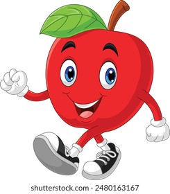 Cartoon red apple mascot walking