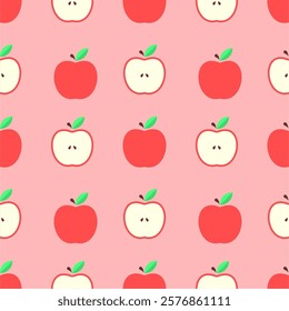 Cartoon red apple seamless pattern.