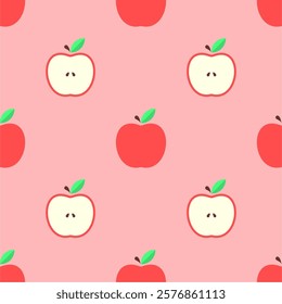 Cartoon red apple seamless pattern.