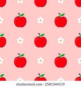 Cartoon red apple seamless pattern.