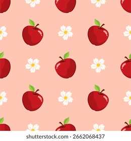Cartoon red apple seamless pattern