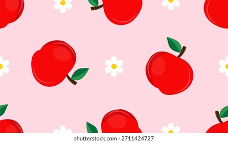 Patrón transparente de manzana roja de dibujos animados 
