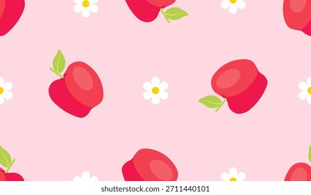 Patrón transparente de manzana roja de dibujos animados 