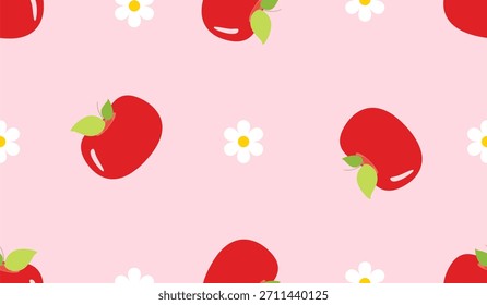Patrón transparente de manzana roja de dibujos animados 
