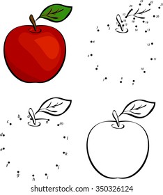 Cartoon red apple. Vector illustration. Coloring and dot to dot educational game for kids