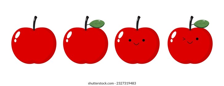 vector de manzanas rojas de dibujos animados. personajes lindos de la fruta, caricatura de manzanas kawaii