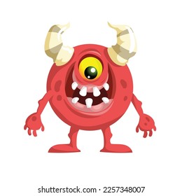 Cartoon red ball shaped smiling monster. Best for monster parties designs. Vector illustration.