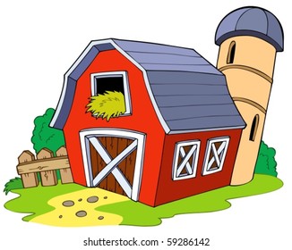 Cartoon Red Barn - Vector Illustration.