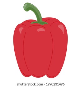 Cartoon red bell pepper on isolated white background. Fresh vegetable. Healthy food. Autumn harvest.