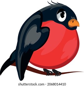 Cartoon red bird bullfinch on a branch