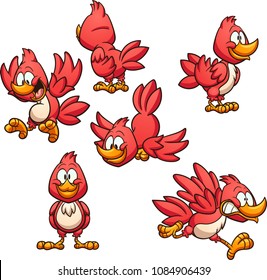 Cartoon Red Bird In Different Poses. Vector Clip Art Illustration With Simple Gradients. Each On A Separate Layer. 
