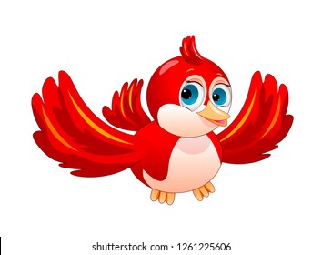 Cartoon red bird on a white background. Red bird character.