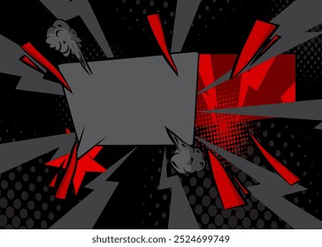 Cartoon red and black background, comic book backdrop. Retro vector comics pop art design.