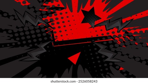 Fundo vermelho e preto dos desenhos animados, pano de fundo dos quadrinhos. Quadrinhos vetoriais retrô com design de arte pop.