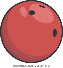 A cartoon red bowling ball with three holes and a dark grey outline