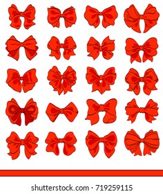 cartoon red bows set on white. vector decorative design elements