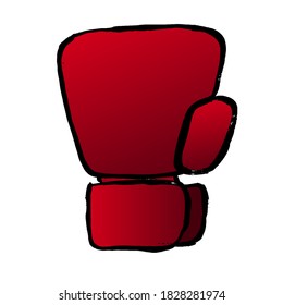 Cartoon red boxing glove icon, front view. Isolated doodle vector illustration. Grunge template for print, t-shirt, flyer, poster or art works.