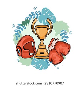 Cartoon red boxing glove icon, front and back. Isolated vector illustration.