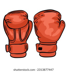 Icono de guante rojo de boxeo de dibujos animados, frontal y posterior. Ilustración vectorial aislada.