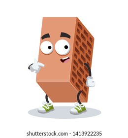 cartoon red brick with holes mascot showing himself on a white background