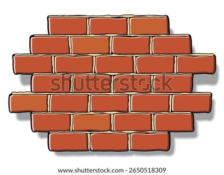 Cartoon red brick wall fragment. Vector on transparent background