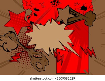Cartoon vermelho e marrom clássico história em quadrinhos fundo. Quadrinhos vetoriais retrô com design de arte pop.