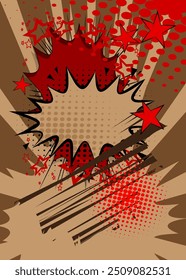 Fondo de cómic clásico rojo y marrón de dibujos animados. Diseño de arte pop de cómics de Vector retro.