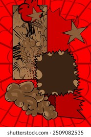 Cartoon red and brown classic comic book background. Retro vector comics pop art design.