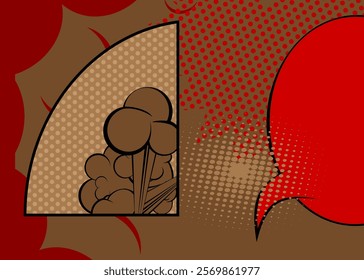 Cartoon red and brown classic comic book background. Retro vector comics pop art design.