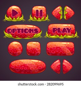 Cartoon red buttons with nature elements, vector illustration