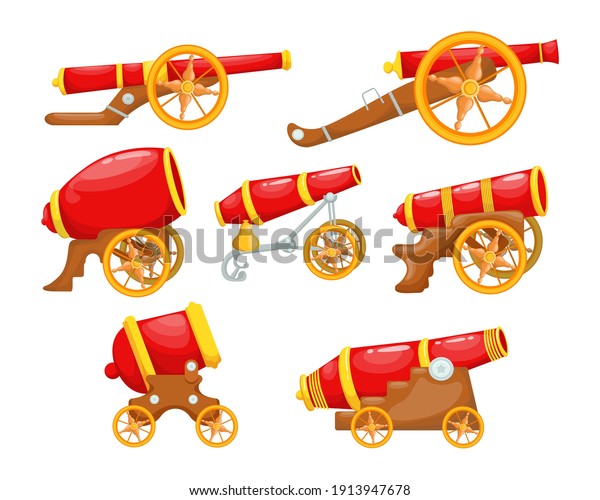 Cartoon Red Cannons Set Vintage Weapon Stock Vector (Royalty Free ...