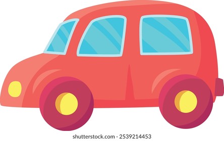 Cartoon red car driving to the right side, simple and colorful design, perfect for children projects, illustrations, animations, games and more