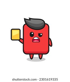 cartoon red card character as a football referee giving a yellow card , cute style design for t shirt, sticker, logo element