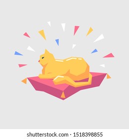 Cartoon red cat character lie on the pillow. Vector illustration.