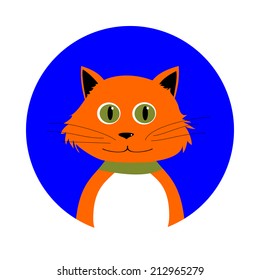 Cartoon Red Cat in Circle. Vector Illustration