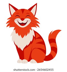 Cartoon red cat smiling. Happy kitten sitting. Suitable for children's books,fairy tale, sticker, mascot, logo. Isolated vector illustration on white background. Front view.