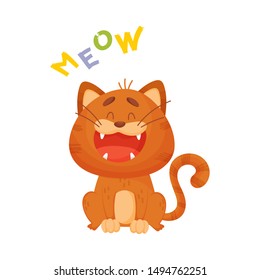 Cartoon red cat. Vector illustration on a white background.