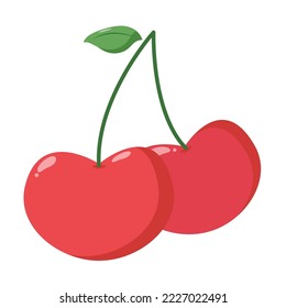 cartoon red cherry fruit. Flat vector illustration on white background