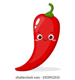 Cartoon red chili pepper emoji. Hot spice character vector illustration