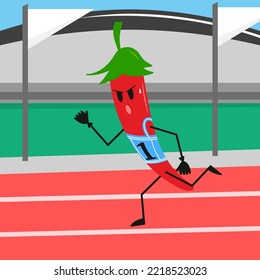 Cartoon Red Chilies Running Around The Stadium. Coloring pictures for kids.