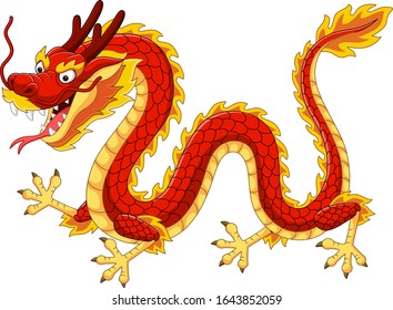 Cartoon red chinese dragon flying