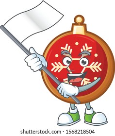 Cartoon red christmas ball with the bring flag character.