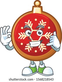 Cartoon red christmas ball with the call me character.