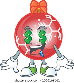 Cartoon red christmas ball with character money eye