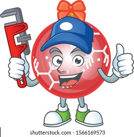 Cartoon red christmas ball with character plumber