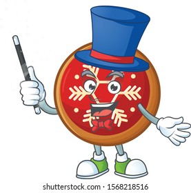 Cartoon red christmas ball with the magician character.